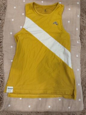 Tracksmith Yellow and White Diagonal Colorblock A-Line tank
